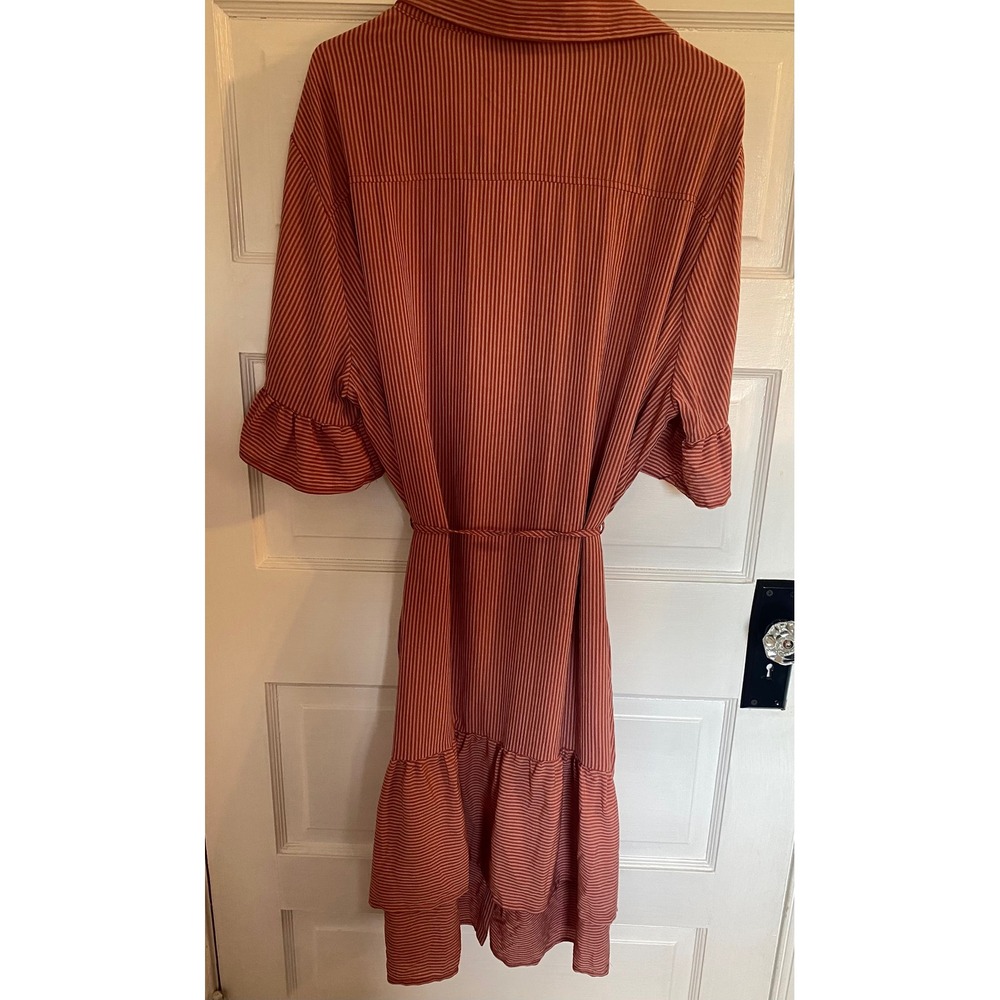 Gilli Calla Shirt Dress 2X Dark Pink Striped Ruffle Sleeve Button Front New - Picture 8 of 14